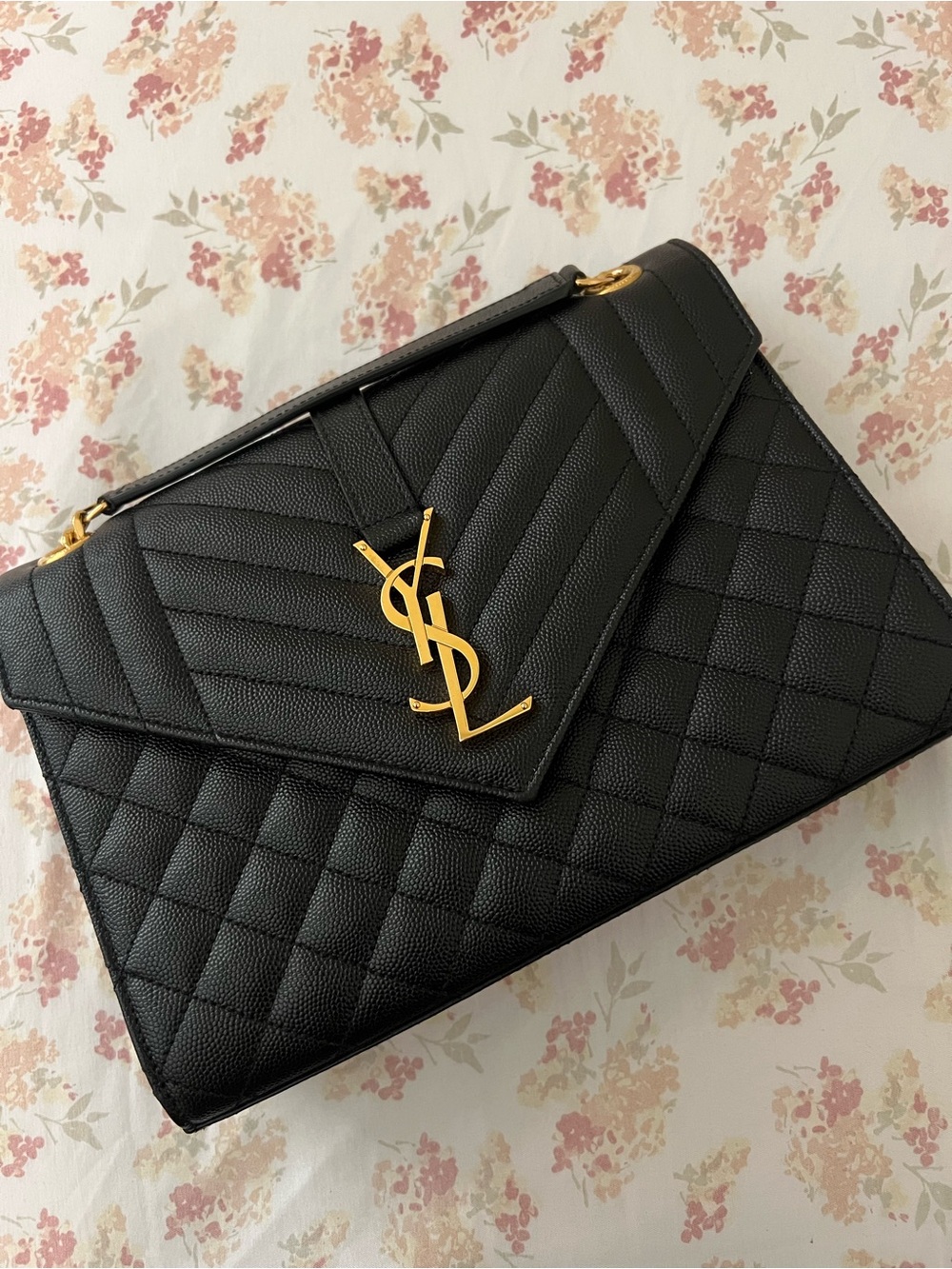 Yves Saint Laurent Black Quilted Leather Shoulder Bag with Gold Logo
